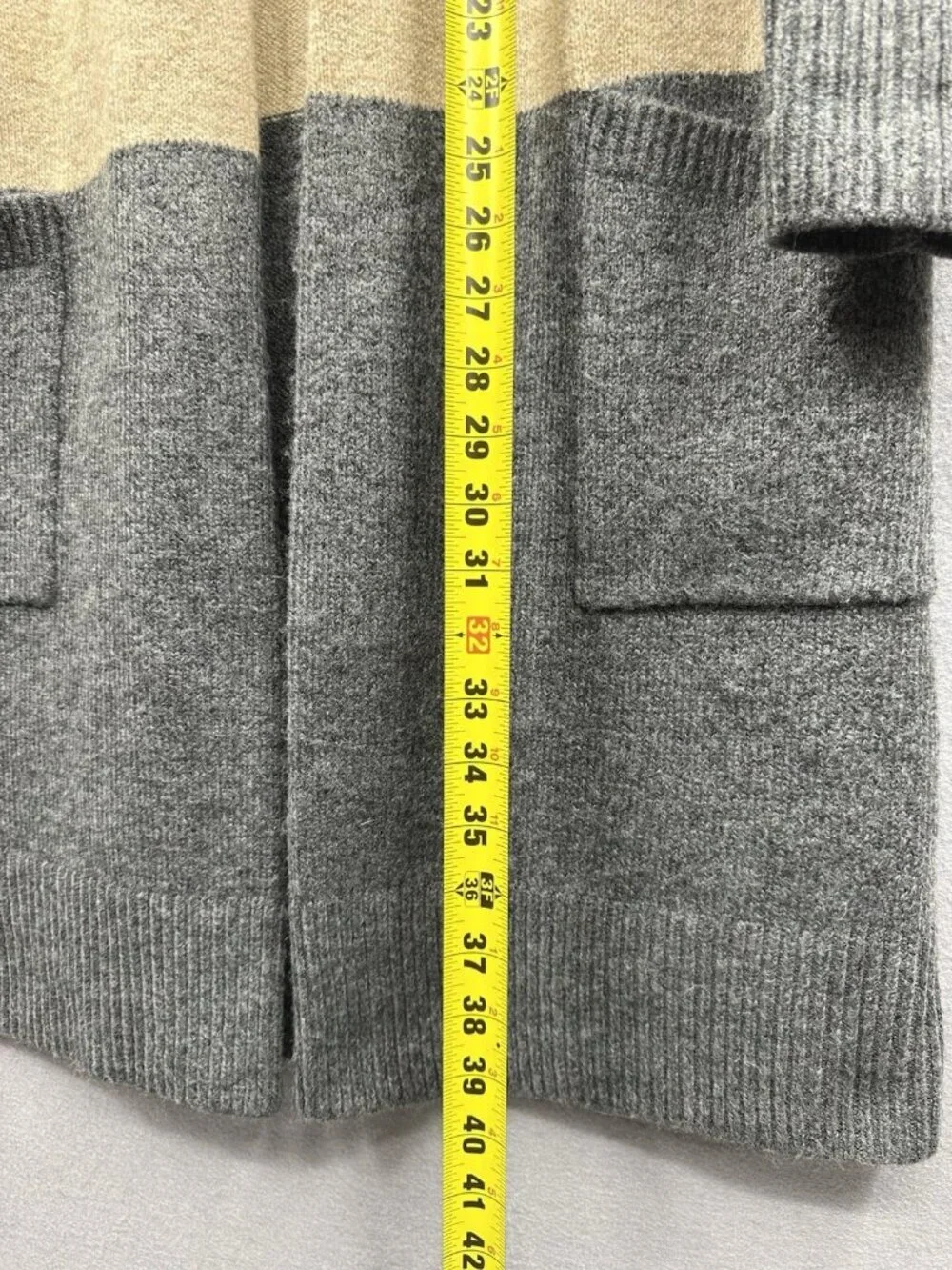 Michael Kors Cardigan Women S Long Open Front Beige Grey Pockets Colorblock EUC